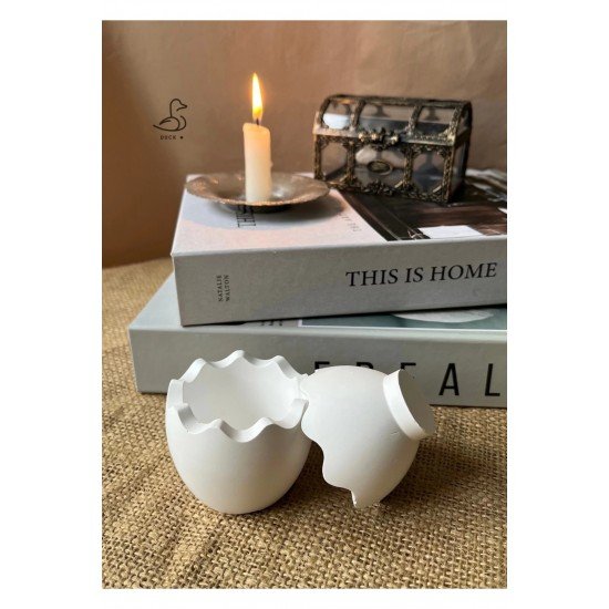 Kırık yumurta görünümlü dekoratif kutu (7-6) taş tozu