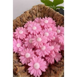 Pembe Çiçek Desen (papatya) Dekoratif mum söz, nişan, meclis hediyelik 8 adet