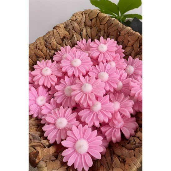 Pembe Çiçek Desen (papatya) Dekoratif mum söz, nişan, meclis hediyelik 8 adet