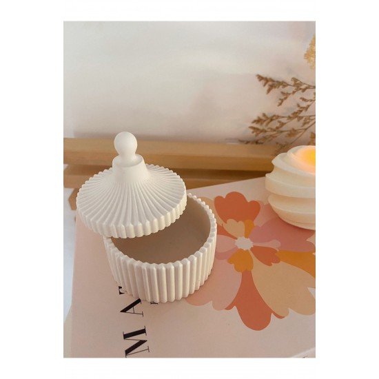 Dekoratif Kapaklı Beton Kutu Organizer , Takı Kutusu Makyaj Pamuk Kutusu