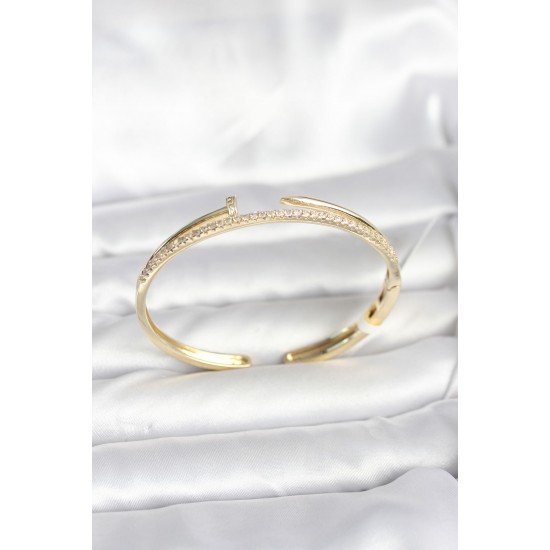 Özel Pirinç Gold Renk Zirkon Taşlı Çivi Model Kadın Kelepçe Bileklik Fırsat!!!