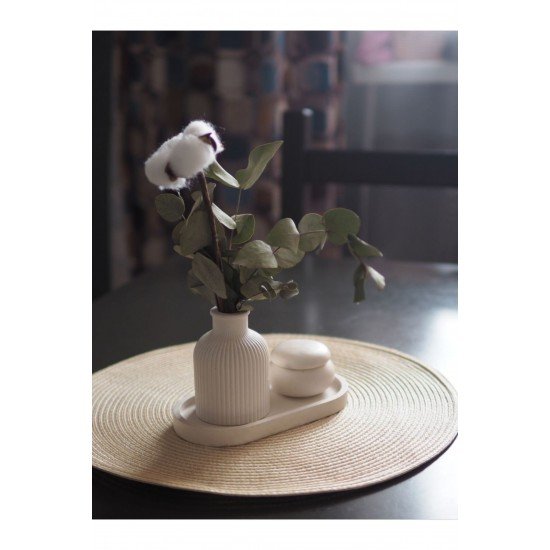 Dekoratif Tepsi İskandinav Vazo ve Kapaklı Minik Yuvarlak Kutu Beton Set