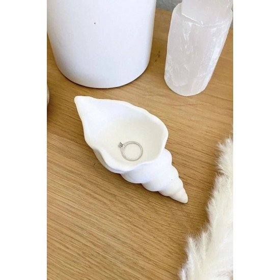 Deniz Kabuğu Görünümlü Dekoratif Mumluk, Takı Tabağı, Organizer | Beyaz