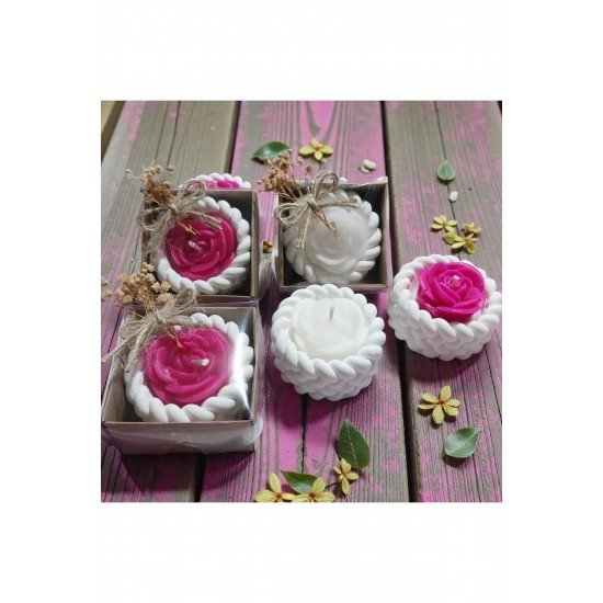 Hediyelik süslenmiş 10 adet burgu saksıda gül mum nikah nişan söz düğün doğum hediyelik