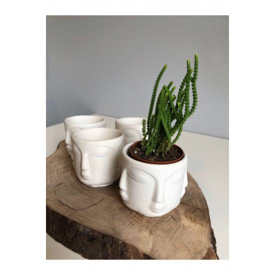 4 Lü Beton Adler Saksı Beyaz Obje Ev Dekoratif Objesi