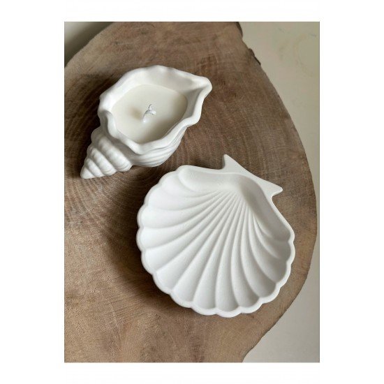 Deniz Kabuğu Ve Istiridye Set Beyaz Dekoratif Tabak/takı Organizeri Mumluk