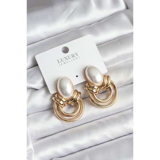 Özel Pirinç Gold Renk İncili Vintage Kadın Küpe Fırsat!!!