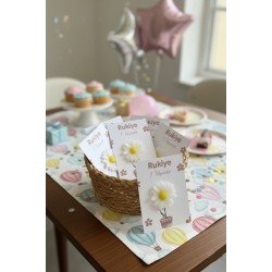 Kişiye Özel Papatya Mumlu Doğum Günü Anı Kartı Bebek Mevlüt Nikah Söz Nişan Hediyelik 10 Adet 10x15