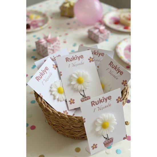 Kişiye Özel Papatya Mumlu Doğum Günü Anı Kartı Bebek Mevlüt Nikah Söz Nişan Hediyelik 10 Adet 10x15