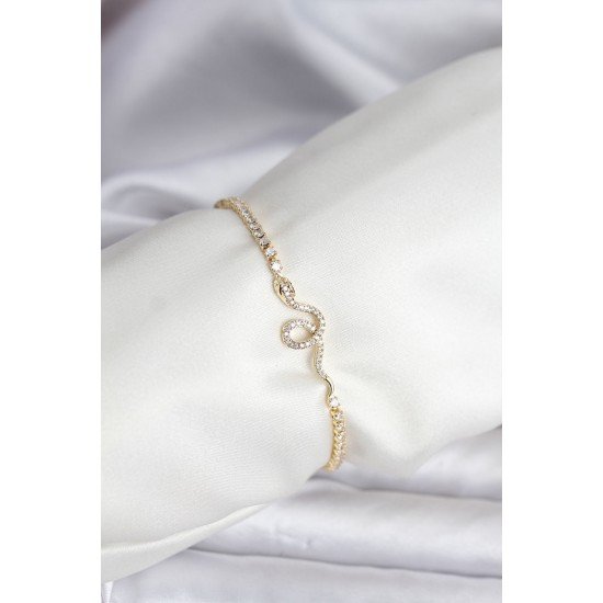 Özel Yılan Model Zirkon Taşlı Gold Renk Pirinç Su Yolu Kadın Bileklik Fırsat!!!