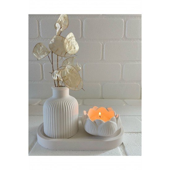 3'Lü Set Lotus Mumluk(Mum Dahildir.), Düz Çizgili Desen Vazo, Sunumluk