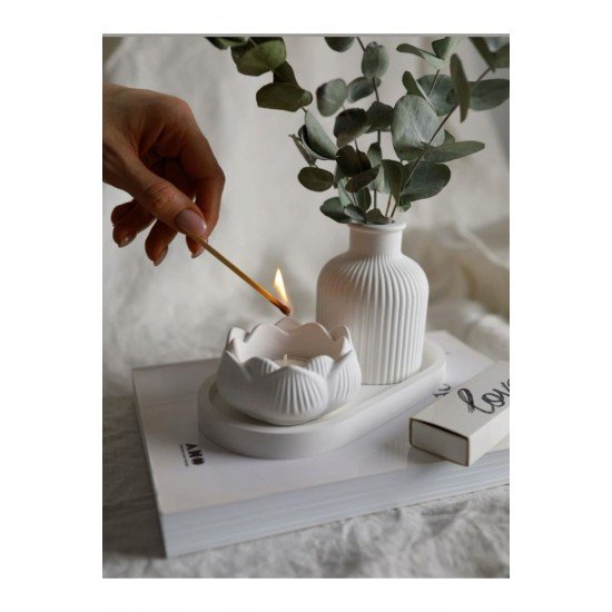 3'Lü Set Lotus Mumluk(Mum Dahildir.), Düz Çizgili Desen Vazo, Sunumluk