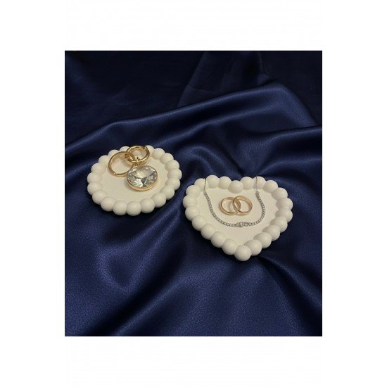 2 li set Dekoratif Bubble Kalp ve Yuvarlak Takı Tabağı Seti - Obje-Aksesuar Tepsisi