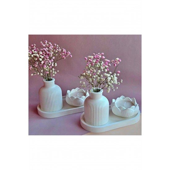 3'Lü Set Lotus Mumluk(Mum Dahildir.), Düz Çizgili Desen Vazo, Sunumluk