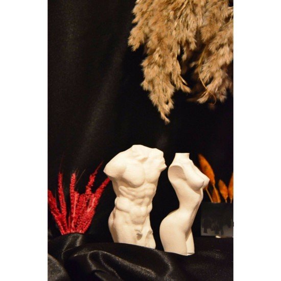 Tors Kadın & Erkek Heykel Biblo Büst Dekor - 2'li