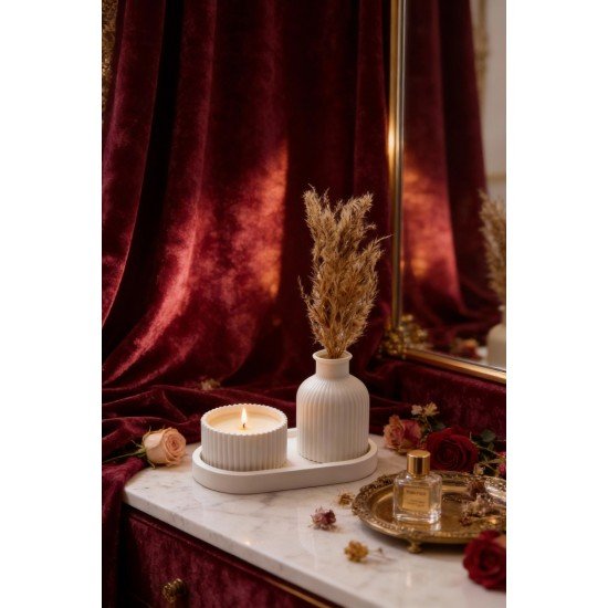 Mango Kokulu, Özel Tasarım Mum Vazo Ve Tepsi Aksesuar Seti