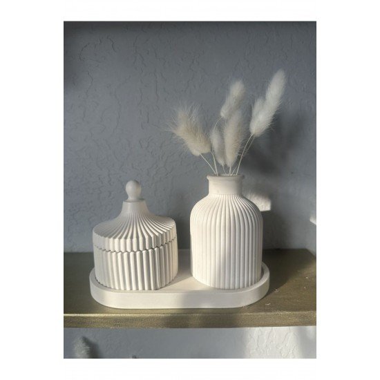 Beyaz Sunumluk Set 3lü Dekoratif Obje Biblo Dekor