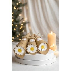 Beyaz Renkli 5’li Papatya Buket Mum | Nişan, Düğün, Kına, Baby Shower Hediyelik