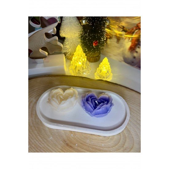 Tabaklı Gül Mum Seti – Mor&Pembe & Beyaz | El Yapımı Dekoratif Mum