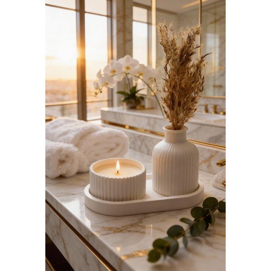 Mango Kokulu, Özel Tasarım Mum Vazo Ve Tepsi Aksesuar Seti