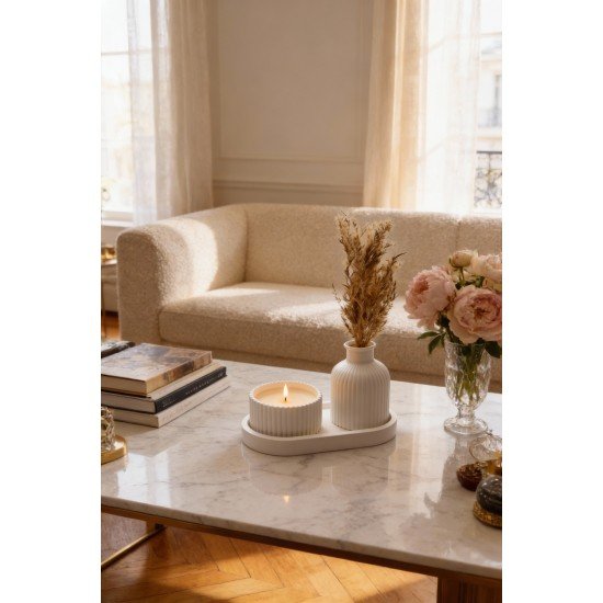 Mango Kokulu, Özel Tasarım Mum Vazo Ve Tepsi Aksesuar Seti