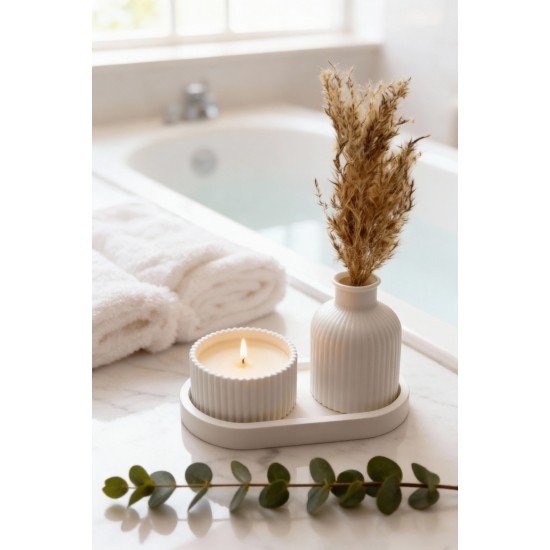 Mango Kokulu, Özel Tasarım Mum Vazo Ve Tepsi Aksesuar Seti