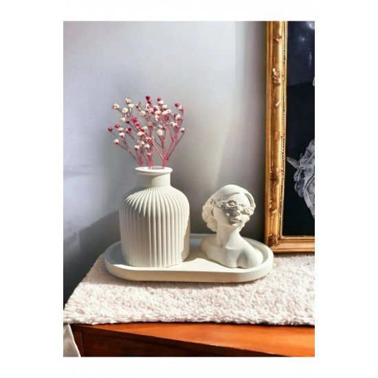 Kadın Figürlü 3'lü Vazo Seti & Dekoratif Obje & Tabak & Vazo & Biblo & Dekoratif Eşya