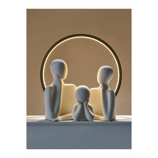 Üçlü Aile Dekoratif Beton Heykel Obje Biblo