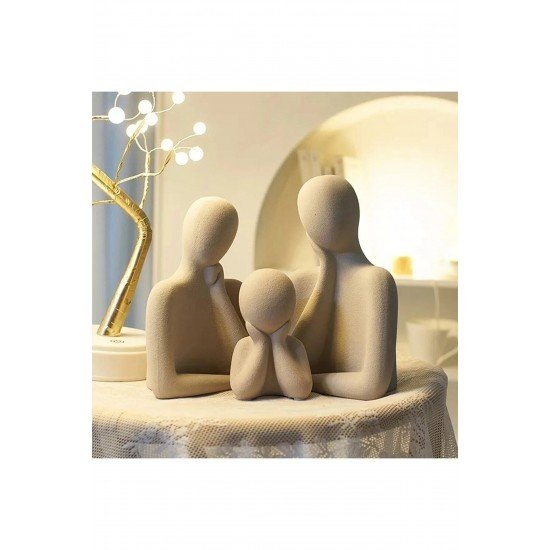 Üçlü Aile Dekoratif Beton Heykel Obje Biblo