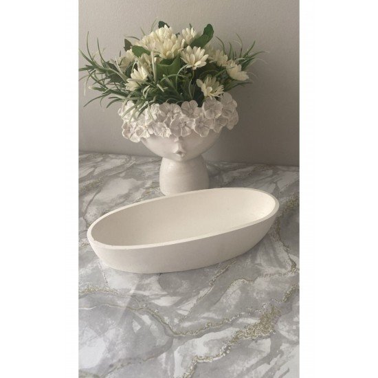 Beton Kayık tabak objesi kırık beyaz boyasız ham gemi kayık tabak