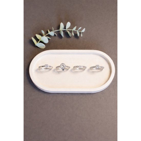 Takı Tabağı Dekoratif Bohem Takılık Organizer Düzenleyici Beton Tepsi Beyaz