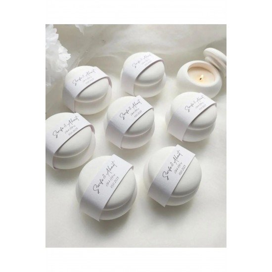 Yuvarlak Taş Tozu Mum Kavanozu Söz Hediyelik, Nişan Hediyelik, Tealight Mumlu Hediyelik - 5 Adet