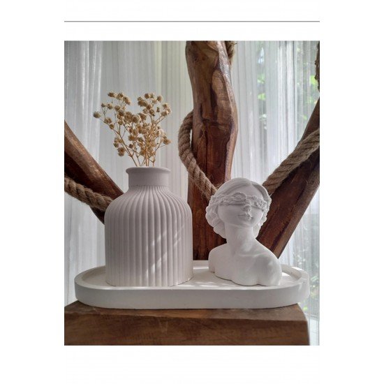 Kadın Figürlü 3'lü Vazo Seti & Dekoratif Obje & Tabak & Vazo & Biblo & Dekoratif Eşya