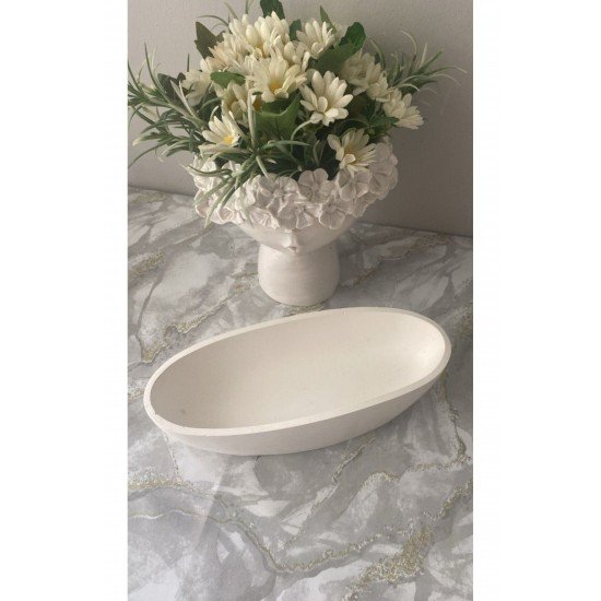 Beton Kayık tabak objesi kırık beyaz boyasız ham gemi kayık tabak