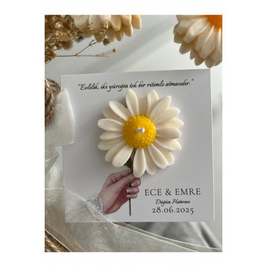10 Adet Özel Tasarlanmış Kart Ve Papatya Mum. Bebek Doğum, Babyshower, Doğum Günü, Hediyelik