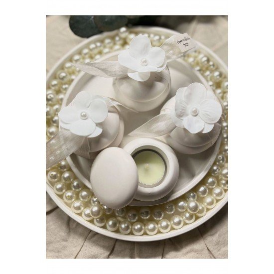 Hediyelik Nişan Düğün Kına Doğum Günü İçin Oval Kapaklı Çiçek Detaylı Mumluk 10 Adet