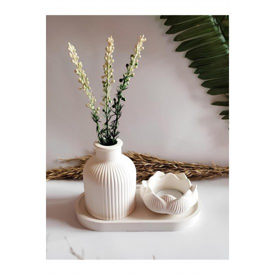 Vazo Seti Pinterest Pampas Vazo Lotus Mumluk Dekoratif Tabak Biblo Seti 3 Parça Ham-Boyasız.