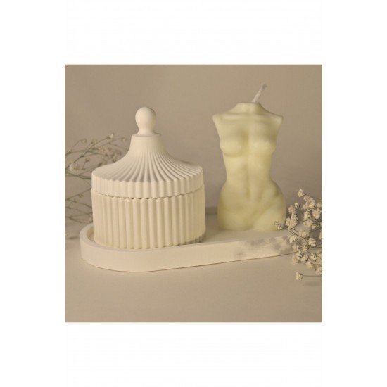 Dekoratif Hediyelik Dekoratif Kavanoz Venüs Kadın Motifli Kokulu Soya Mumu Ve Sunum Altlığı 4 Parça