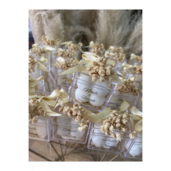 Şeffaf Etiketli Mika Kutulu Hediyelik Mumluk Mum Söz Nişa N Hediyeliği Nikah Şekeri (15 ADET)