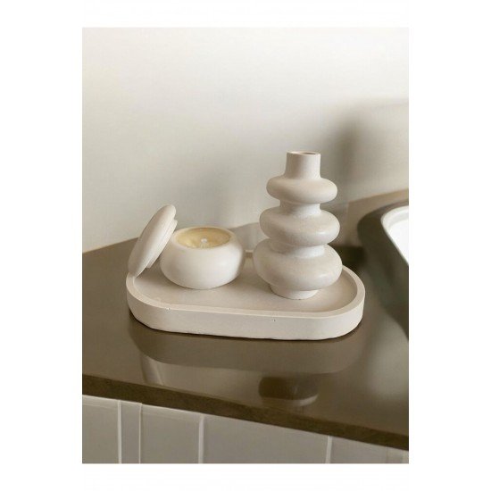 Dekoratif Tepsi Mum ve Biblo 3’lü Set || İskandinav Model