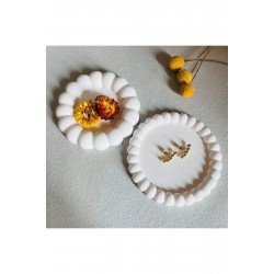 Bubble beyaz dekoratif 2li takı tabağı kase bardak altlığı