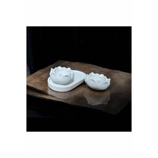 3lü set Lotus çiçeği & oval organizer tabak & Tealight mumluk & dekor süs & alçı mumluk