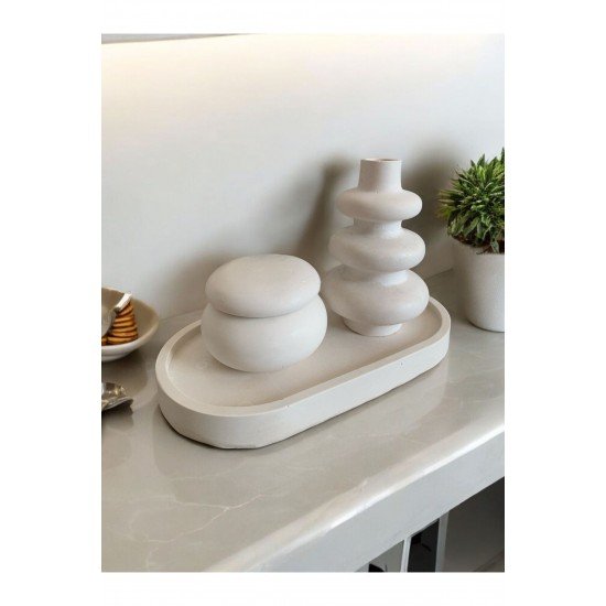 Dekoratif Tepsi Mum ve Biblo 3’lü Set || İskandinav Model