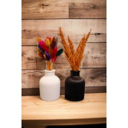 DEKORATİF MİNİMAL PAMPAS KURU ÇİÇEK SİYAH BOYALI VE HAM BEYAZ 2'Lİ ÇİZGİLİ VAZO