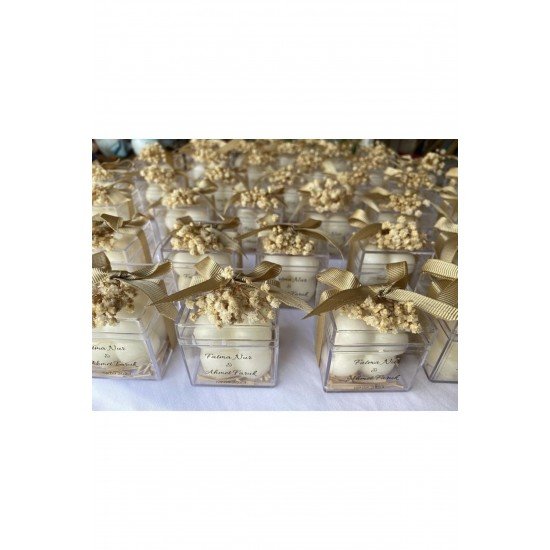 Şeffaf Etiketli Mika Kutulu Hediyelik Mumluk Mum Söz Nişa N Hediyeliği Nikah Şekeri (15 ADET)