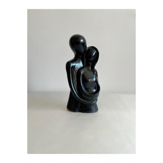 Sevgili Aşıklar Sarılmış Biblo Dekor biblo -Siyah Kırmızı 20 cm 2 Li Set