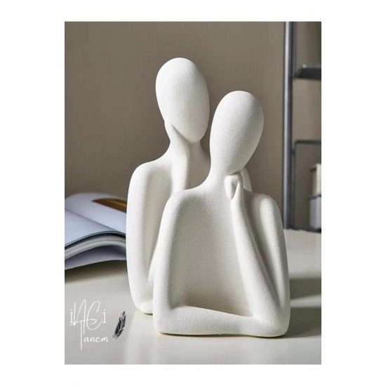 Kadın Erkek Dekoratif Obje Heykel Biblo Beyaz