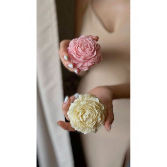 Pembe - Sarı 2 Adet Şakayık Dekoratif Model Kokulu Vegan Soya Mum