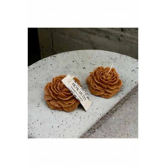 Bernamioffcial Kahverengi Kokulu Dekoratif Şakayık Çiçeği Soya Mum 2 Li