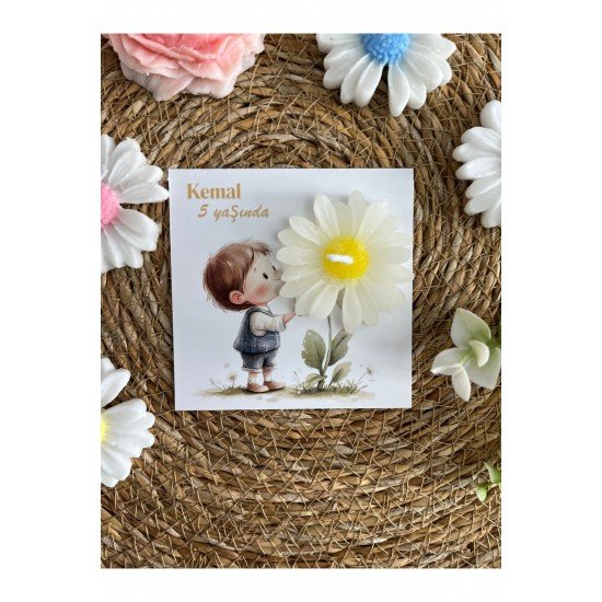 10 Adet Özel Tasarlanmış Kart Ve Papatya Mum. Bebek Doğum, Babyshower, Doğum Günü, Hediyelik
